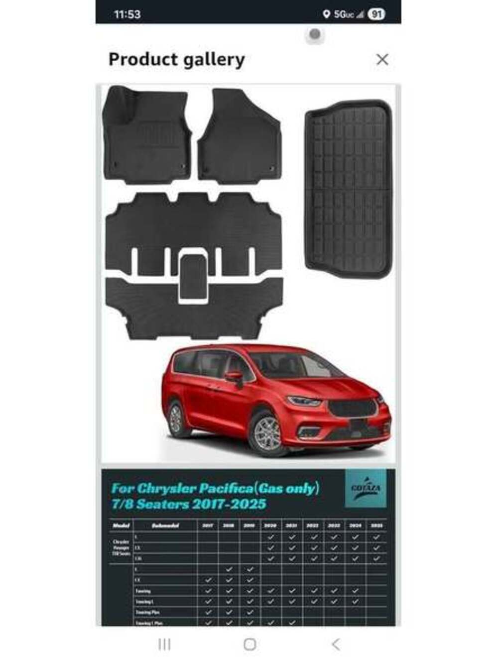 Chrysler Pacifica Floor Mats Set 2017–2025 (7/8 Passenger)
